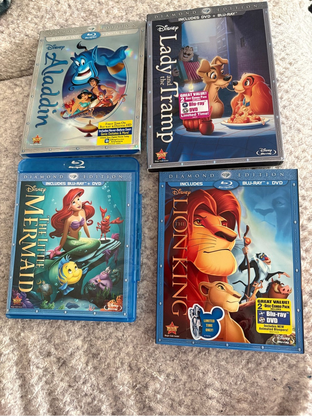Disney Diamond Edition 4 Blu-Ray Lot Lion King Aladdin Mermaid Lady Tramp